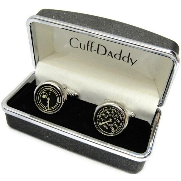 Cuff-Daddy Cufflinks Speedometer Fuel Gauge Silver Tone In Original Box - Picture 9 of 16